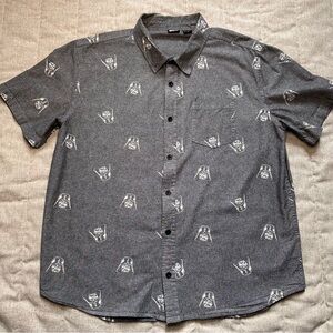 Star Wars Darth Vader Button Up Shirt Mens XL Short Sleeve Gray 100% Cotton